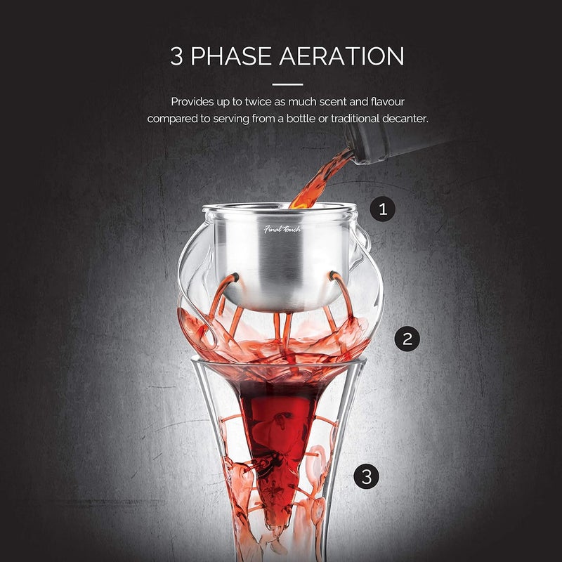 Final Touch Conundrum Stainless Steel Wine Decanter Aerator - Instant Oxygenation, 3 Phase Aeration System, Sediment Filter, Fits Angled & Straight Decanters (WDA595) - Image 2